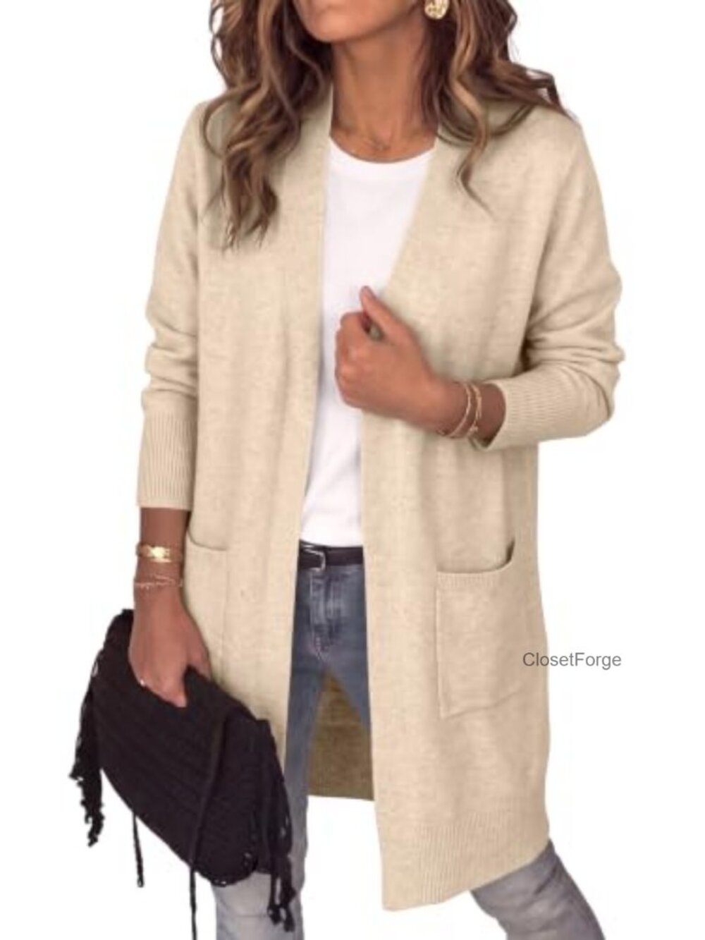 Lightweight Knit Open Front Long Cardigan Sweater with Pockets